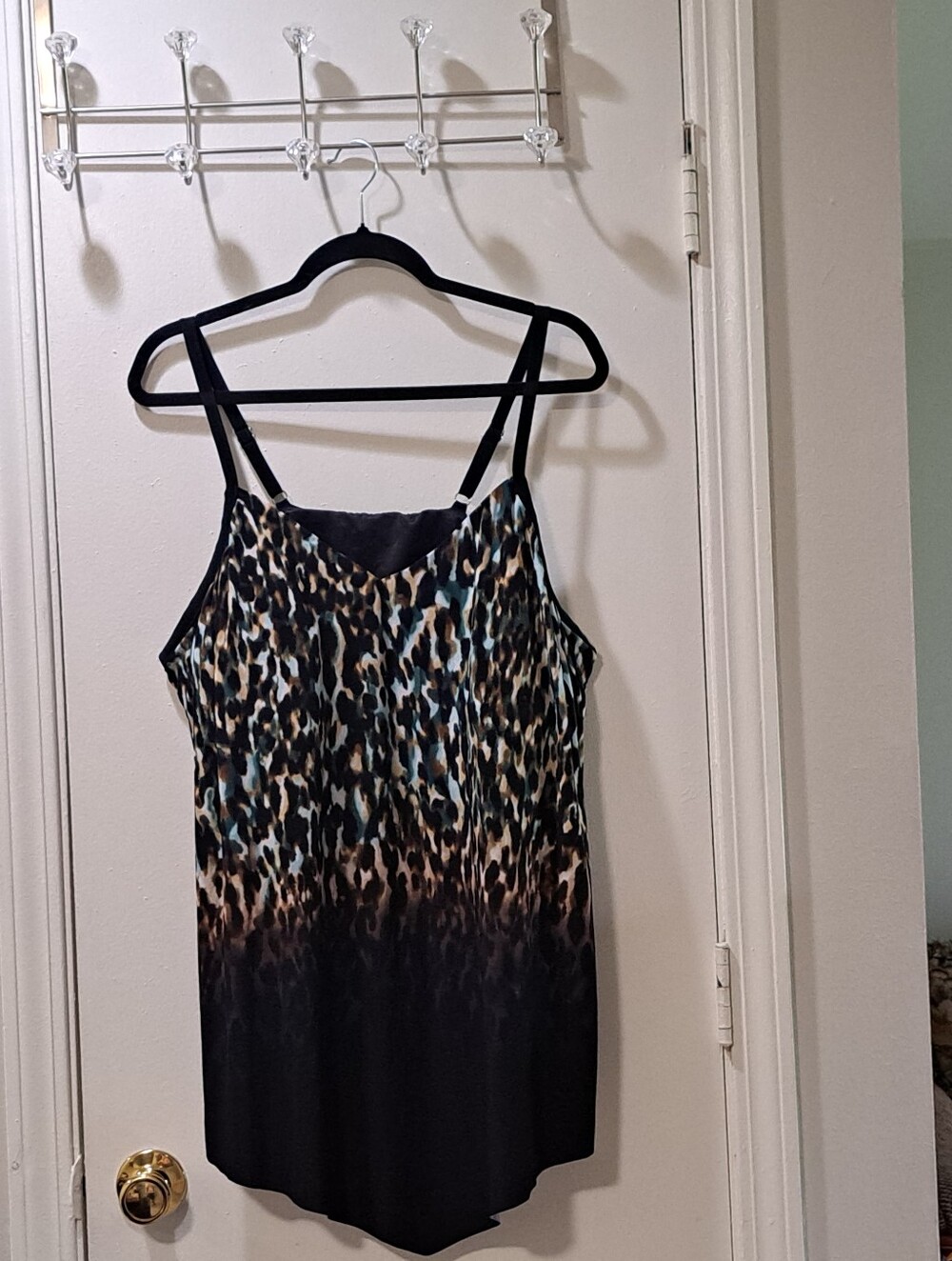 Leopard Ombre Swim Tankini Top - Black & Teal Accent